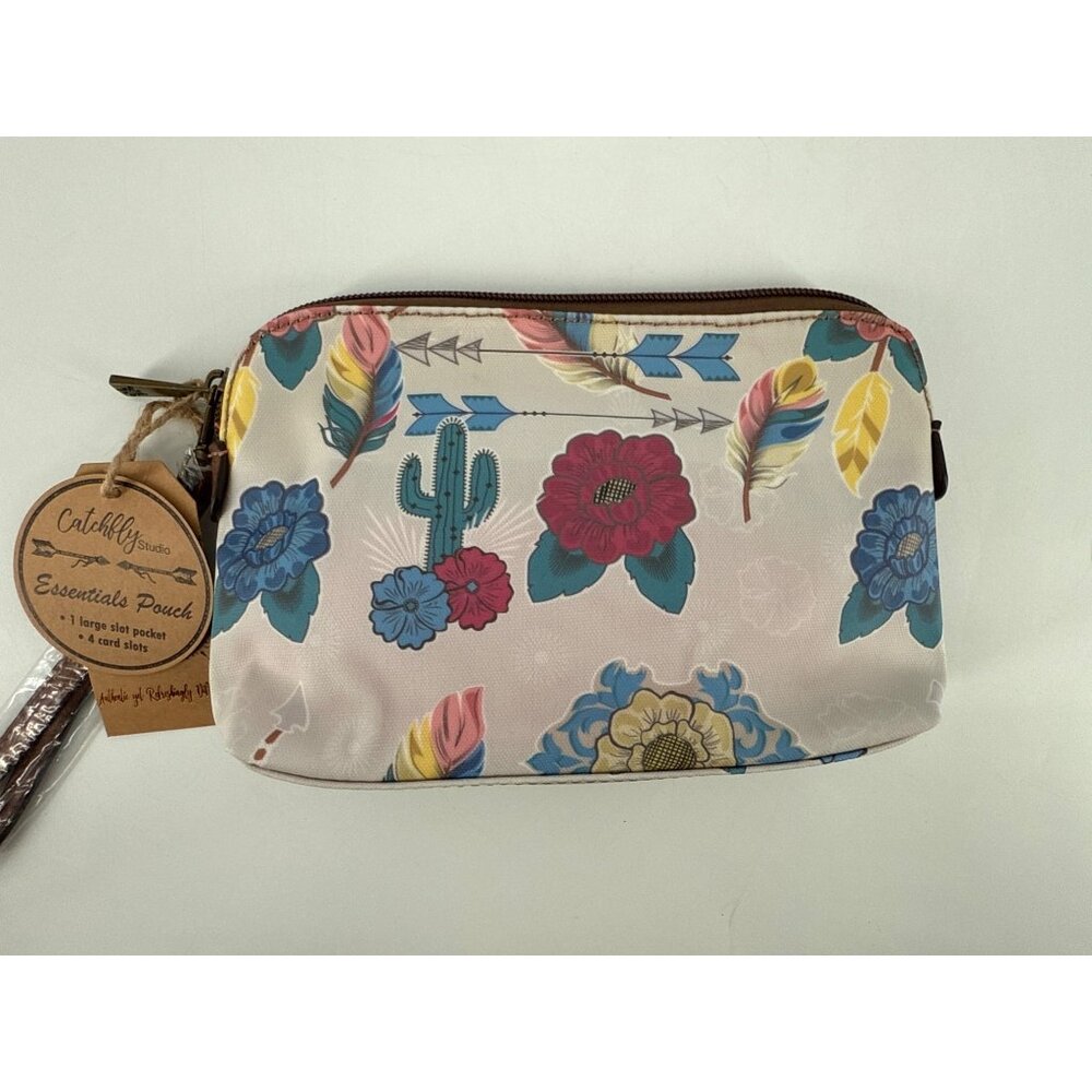 Catchfly Studio Essentials Pouch With Wristlet Strap Floral & Cactus Print New